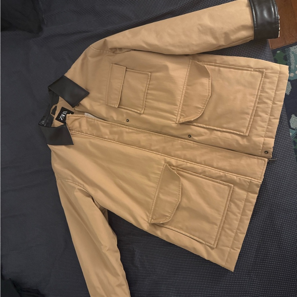 Zara Beige Bomber Jacket with Black Details